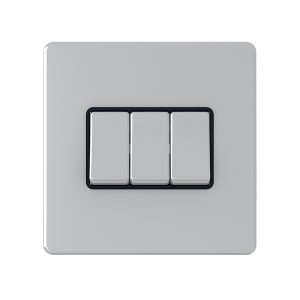 3 Gang 2 Way 10A Switch – Polished Chrome Black Insert (Screwless Range)