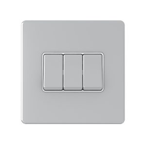 3 Gang 2 Way 10A Switch – Polished Chrome White Insert (Screwless Range)