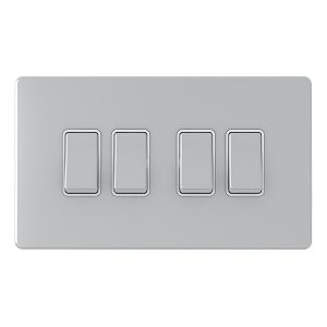 4 Gang 2 Way 10A Switch – Polished Chrome White Insert (Screwless Range)