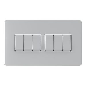 6 Gang 2 Way 10A Switch – Polished Chrome White Insert (Screwless Range)
