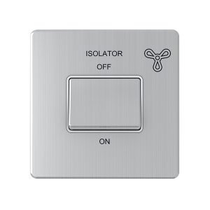 1 Gang Triple Pole 10A Fan Isolator Switch – Brushed Chrome White Insert (Screwless Range) - Image 1