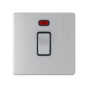 1 Gang 20A Double Pole Switch with Neon – Polished Chrome Black Insert (Screwless Range)