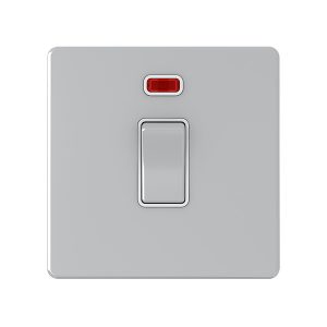 1 Gang 20A Double Pole Switch with Neon – Polished Chrome White Insert (Screwless Range)