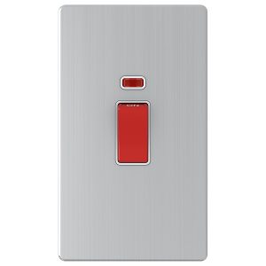 2 Gang 45A Double Pole Switch with Neon – Brushed Chrome White Insert (Screwless Range)