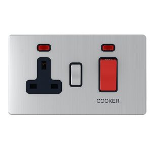 45A Cooker Control Unit with Neon – Brushed Chrome Black Insert (Screwless Range)