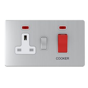 45A Cooker Control Unit with Neon – Brushed Chrome White Insert (Screwless Range)