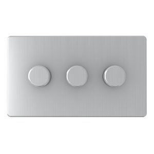3 Gang 2 Way Dimmer – Brushed Chrome (Screwless Range) - Image 1