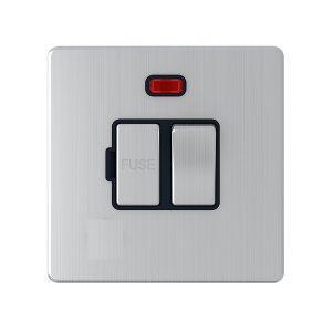 13A Switched Fuse Connection Unit With Neon – Brushed Chrome Black Insert (Screwless Range)