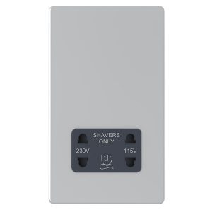 115/230V Dual Voltage Shaver Socket – Polished Chrome Black Insert (Screwless Range)
