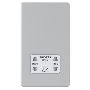 115/230V Dual Voltage Shaver Socket – Polished Chrome White Insert (Screwless Range) - Image 1