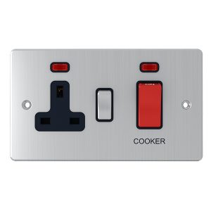 45A Cooker Control Unit with Neon – Brushed Chrome Black Insert (Flat Plate Range)