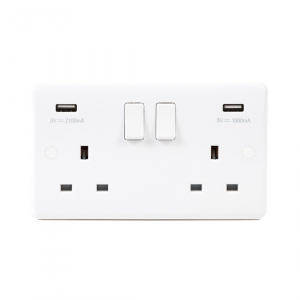 2 Gang 13A Switched Socket with 2 USB Outlets (Smooth Edge) - Image 1