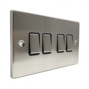 4 Gang 2 Way 10A Switch - Brushed Chrome Black Insert (Decorative Range)