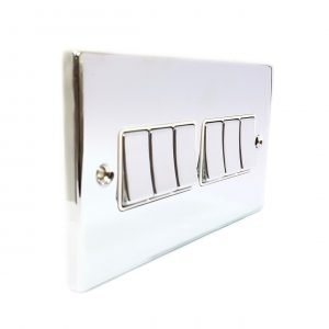 6 Gang 2 Way 10A Switch – Polished Chrome White Insert (Decorative Range)