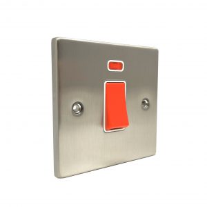 1 Gang 45A Double Pole Switch with Neon – Brushed Chrome White Insert (Decorative Range)