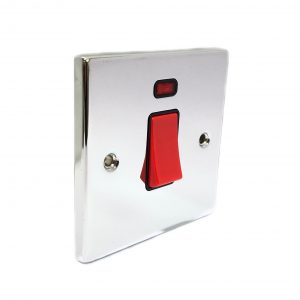 1 Gang 45A Double Pole Switch with Neon – Polished Chrome Black Insert (Decorative Range)