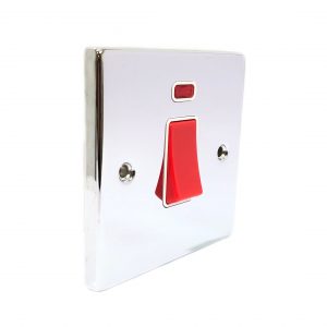 1 Gang 45A Double Pole Switch with Neon – Polished Chrome White Insert (Decorative Range)