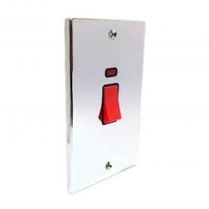 2 Gang 45A Double Pole Switch with Neon – Polished Chrome Black Insert (Decorative Range)
