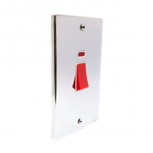 2 Gang 45A Double Pole Switch with Neon – Polished Chrome White Insert (Decorative Range)
