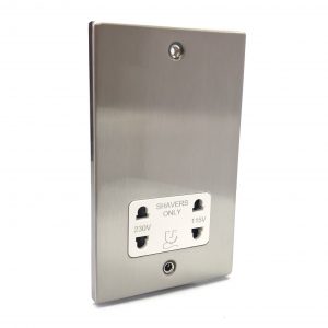 115/230V Dual Voltage Shaver Socket – Brushed Chrome White Insert (Decorative Range)