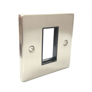 1 Module Euro Plate - Brushed Chrome Black Insert (Decorative Range)