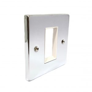 1 Module Euro Plate – Polished Chrome White Insert (Decorative Range)