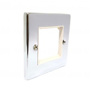 2 Module Euro Plate – Polished Chrome White Insert (Decorative Range) - Image 1