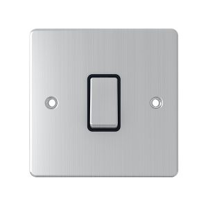 1 Gang 2 Way 10A Switch – Brushed Chrome Black Insert (Flat Plate Range)