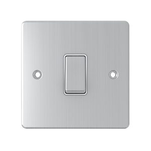 1 Gang 20A Double Pole Switch – Brushed Chrome White Insert (Flat Plate Range)
