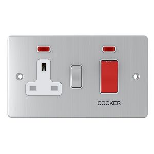 45A Cooker Control Unit with Neon – Brushed Chrome White Insert (Flat Plate Range)