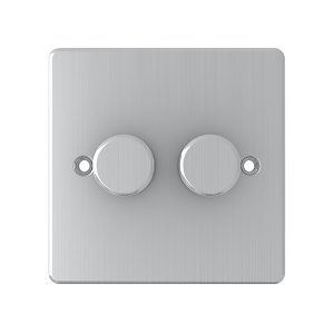 2 Gang 2 Way Dimmer – Brushed Chrome (Flat Plate Range)