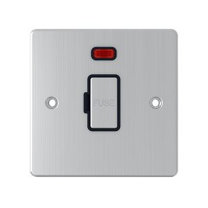 13A Unswitched Fuse Connection Unit With Neon– Brushed Chrome Black Insert (Flat Plate Range)