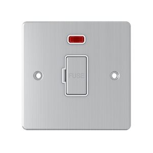 13A Unswitched Fuse Connection Unit With Neon– Brushed Chrome White Insert (Flat Plate Range) - Image 1