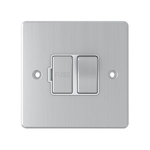 13A Switched Fuse Connection Unit – Brushed Chrome White Insert (Flat Plate Range)