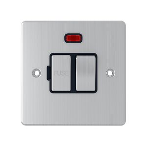 13A Switched Fuse Connection Unit With Neon – Brushed Chrome Black Insert (Flat Plate Range)
