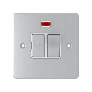 13A Switched Fuse Connection Unit With Neon – Brushed Chrome White Insert (Flat Plate Range)