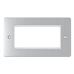 4 Module Euro Plate – Brushed Chrome White Insert (Flat Plate Range)