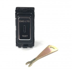 20A Double Pole Grid Key Switch Marked “EMG LTG TEST” – Polished Chrome