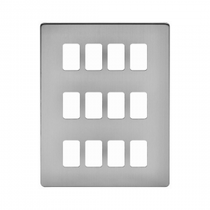 12 Gang Grid Plate Brushed Chrome Screwless