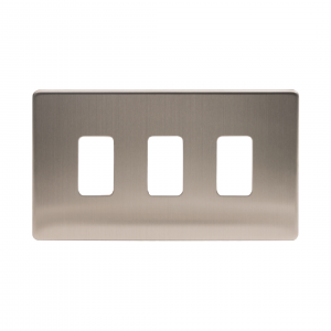 3 Gang Grid Plate Brushed Chrome Screwless