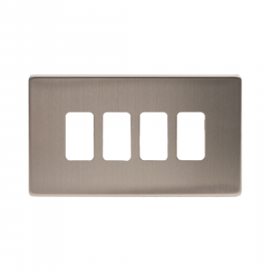 4 Gang Grid Plate Brushed Chrome Screwless