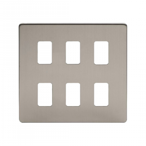 6 Gang Grid Plate Brushed Chrome Screwless