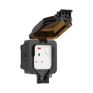 Knightsbridge IP66 1 Gang 13A DP Switched Socket With Neon Black