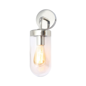 Kew Curved Arm Wall Lantern Polished Steel IP44